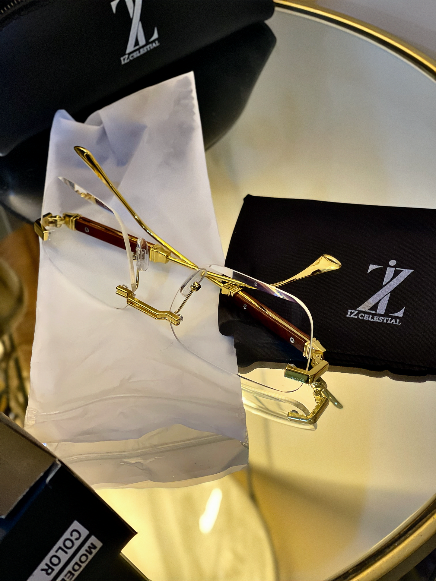 IZ Retro Minimalist Clear Lens Glasses _Rectangular Metal Gold Premium Frame!