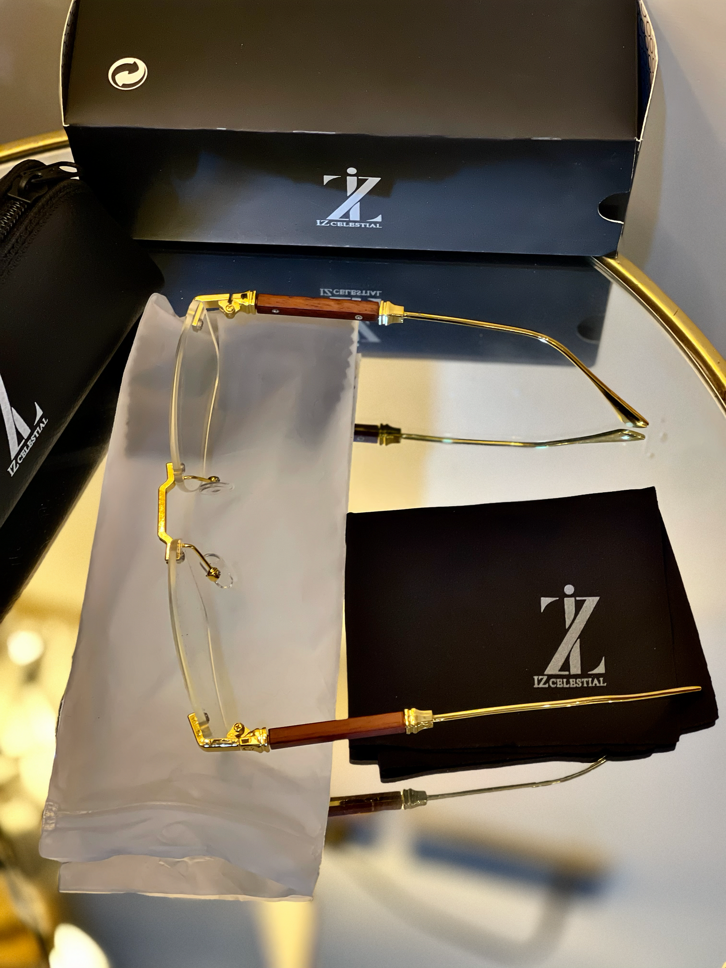 IZ Retro Minimalist Clear Lens Glasses _Rectangular Metal Gold Premium Frame!