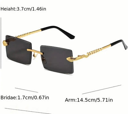 Cartier Black Gold Reptile Rimless Sunglasses - with Snake chain Detail.