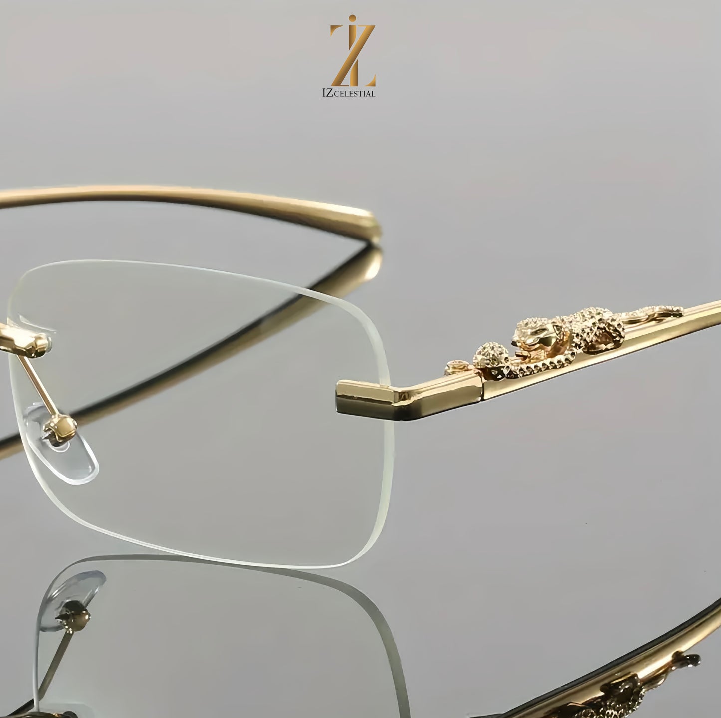 Cartier - Rimless Square Fashion Glasses with Leopard Head Accent - Blue Light Blocking, Stainless Steel Frame.