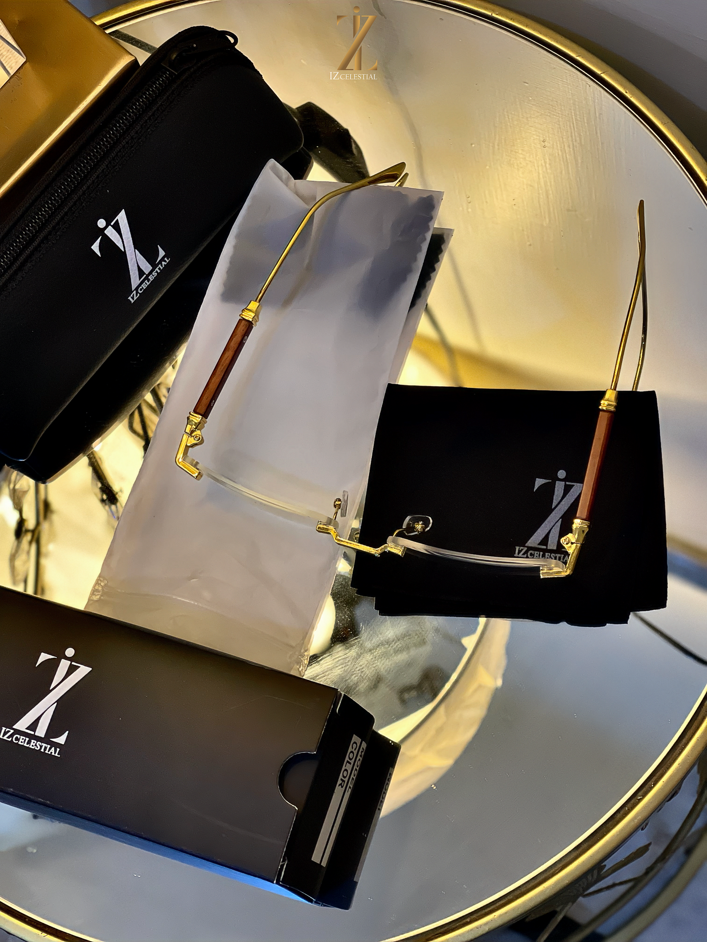 IZ Retro Minimalist Clear Lens Glasses _Rectangular Metal Gold Premium Frame!